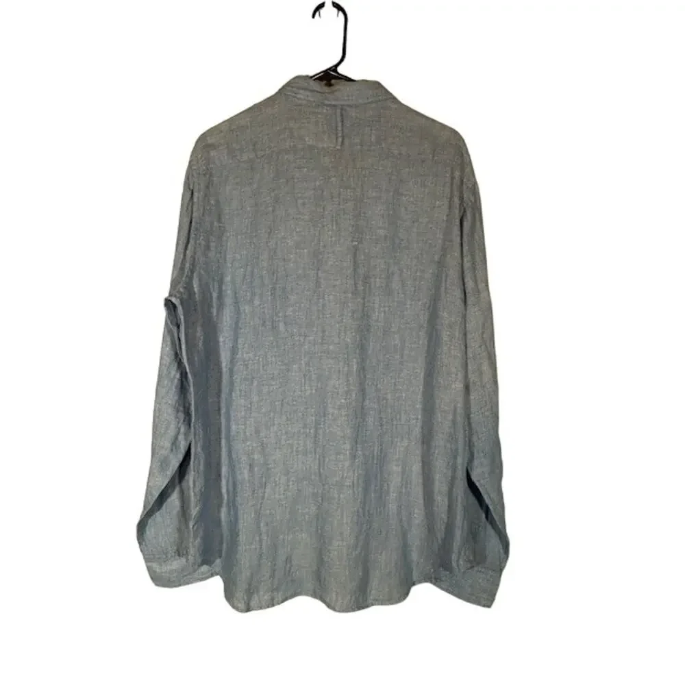 Banana Republic Camden Fit Blue Linen Button Front Shirt Long Sleeve Men Sz Med